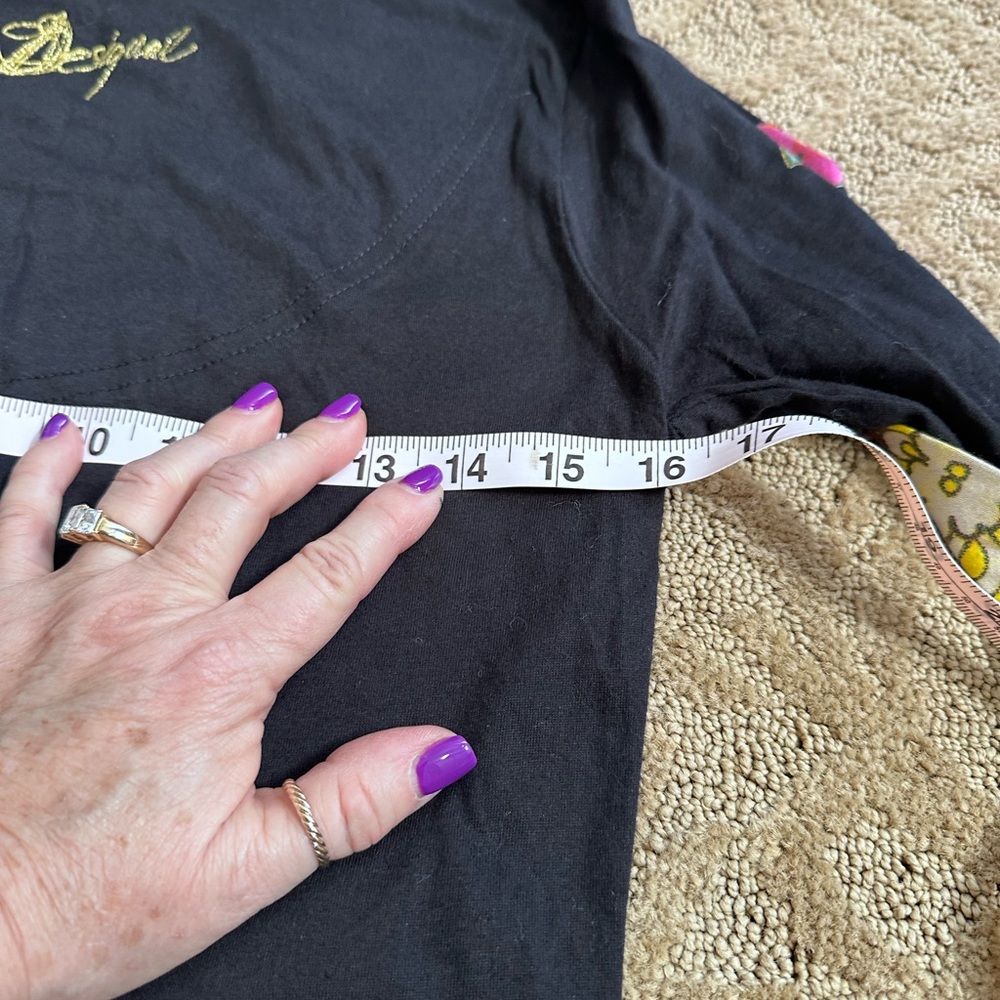 Desigual Black and Bright Multicolor Tunic asimetric hem. Long sleeve. Satin - Picture 9 of 9